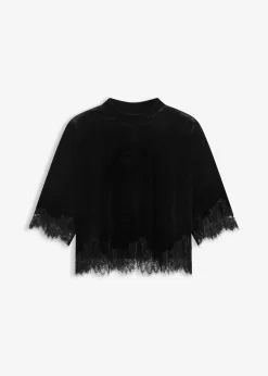 bonprix Shirts & Tops^Samtshirt mit Spitze schwarz