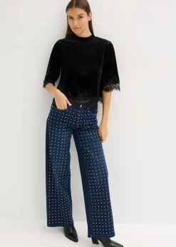 bonprix Shirts & Tops^Samtshirt mit Spitze schwarz