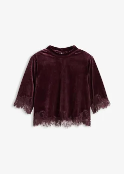 bonprix Shirts & Tops^Samtshirt mit Spitze weinrot