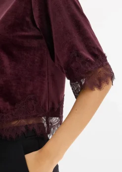 bonprix Shirts & Tops^Samtshirt mit Spitze weinrot