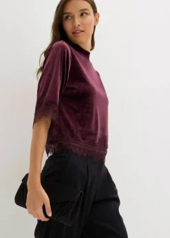 bonprix Shirts & Tops^Samtshirt mit Spitze weinrot