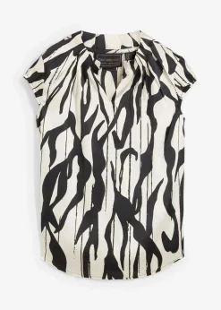 bonprix Bekleidung·Jacken & Mäntel|Blusen & Tuniken^Satin Blusentop naturbeige/schwarz bedruckt