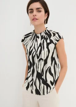 bonprix Bekleidung·Jacken & Mäntel|Blusen & Tuniken^Satin Blusentop naturbeige/schwarz bedruckt