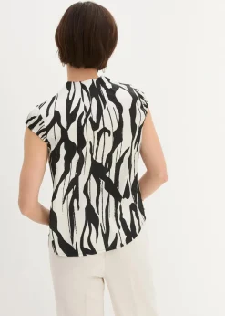 bonprix Bekleidung·Jacken & Mäntel|Blusen & Tuniken^Satin Blusentop naturbeige/schwarz bedruckt