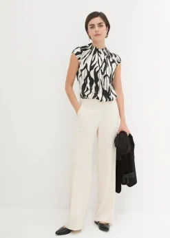 bonprix Bekleidung·Jacken & Mäntel|Blusen & Tuniken^Satin Blusentop naturbeige/schwarz bedruckt