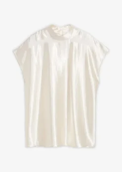 bonprix Bekleidung·Jacken & Mäntel|Blusen & Tuniken^Satin Blusentop mit halbhohem Kragen perlweiß