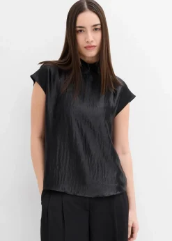 bonprix Shirts & Tops|Blusen & Tuniken^Satin Blusentop mit halbhohem Kragen schwarz