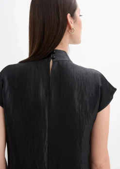 bonprix Shirts & Tops|Blusen & Tuniken^Satin Blusentop mit halbhohem Kragen schwarz