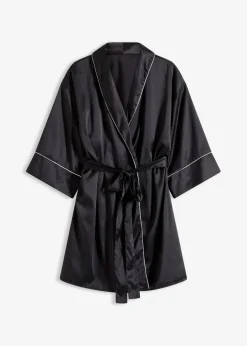 bonprix Wäsche·Dessous|Wäsche·Bademäntel^Satin Kimono mit Glanzeffekt schwarz