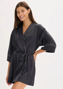 bonprix Wäsche·Dessous|Wäsche·Bademäntel^Satin Kimono mit Glanzeffekt schwarz