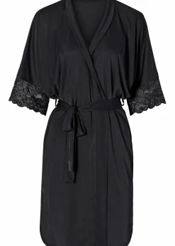 bonprix Wäsche·Dessous|Wäsche·Bademäntel^Satin Kimono mit Spitze schwarz