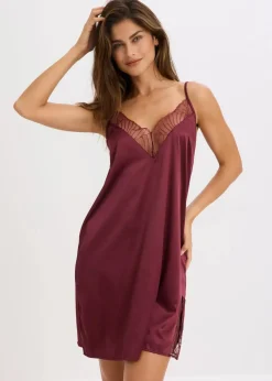 bonprix Wäsche·Corsagen & Negligés|Wäsche·Dessous^Satin Negligé mit edler Stickerei burgunderrot