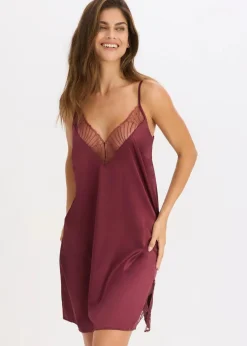 bonprix Wäsche·Corsagen & Negligés|Wäsche·Dessous^Satin Negligé mit edler Stickerei burgunderrot