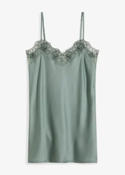 bonprix Wäsche·Corsagen & Negligés|Wäsche·Dessous^Satin Negligé mit floraler Stickerei graugrün