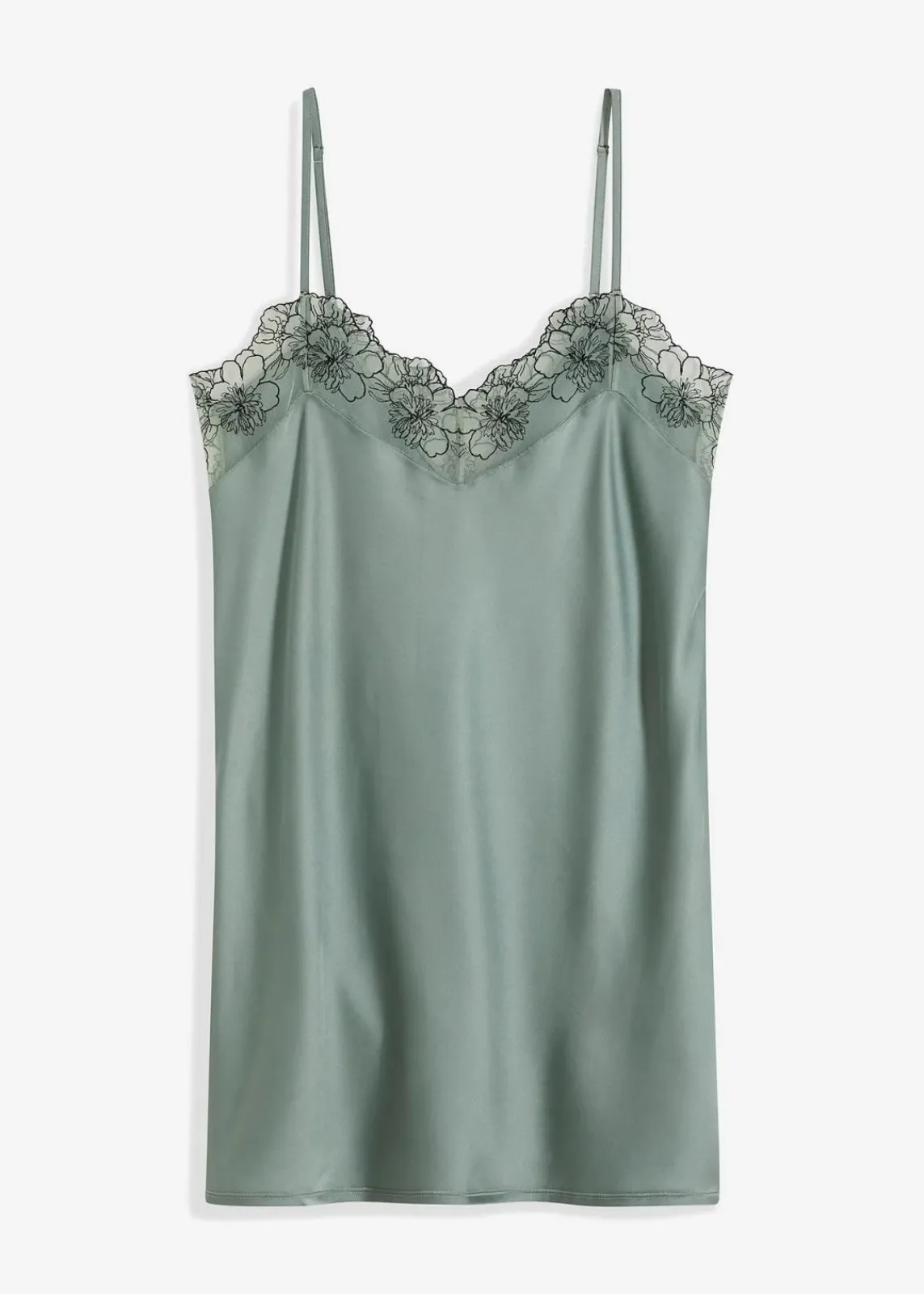 bonprix Wäsche·Corsagen & Negligés|Wäsche·Dessous^Satin Negligé mit floraler Stickerei graugrün
