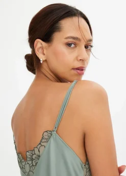 bonprix Wäsche·Corsagen & Negligés|Wäsche·Dessous^Satin Negligé mit floraler Stickerei graugrün