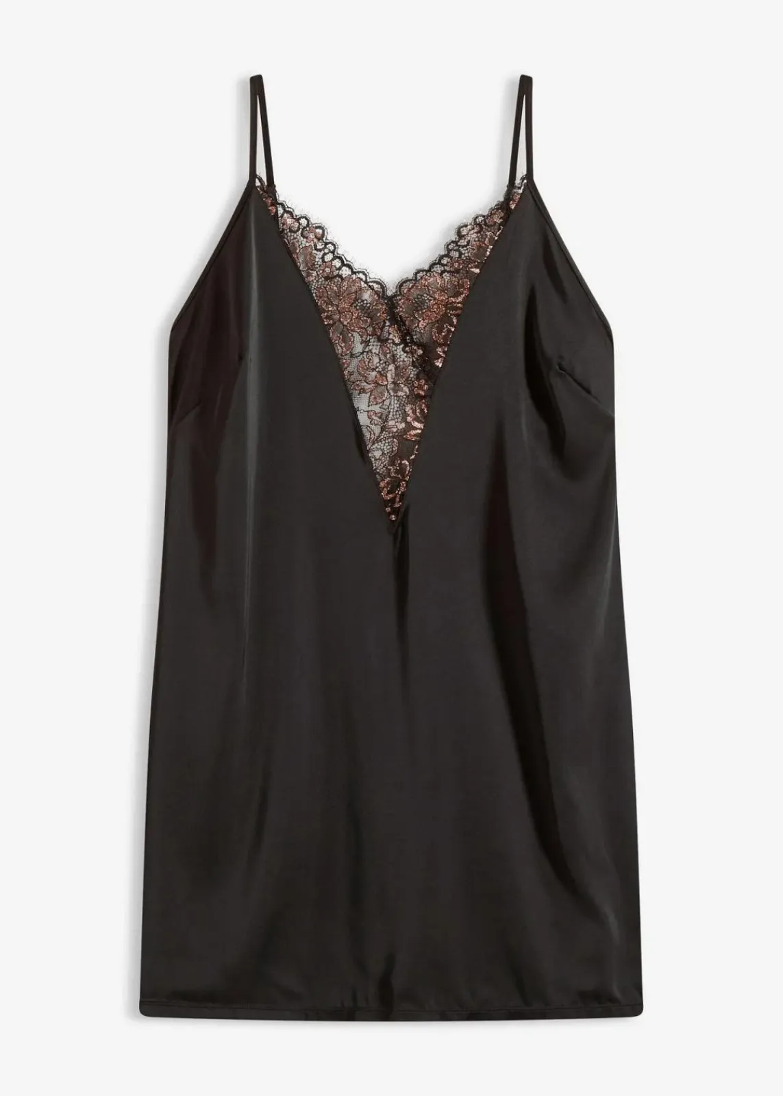 bonprix Wäsche·Corsagen & Negligés|Wäsche·Dessous^Satin Negligé mit Glitzergarn schwarz/kupfer