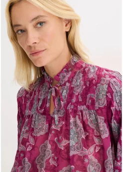 bonprix Blusen & Tuniken|Bekleidung·Jacken & Mäntel^Satin Tunika mit Biesen dunkelfuchsia/mint/blütenpink paisley
