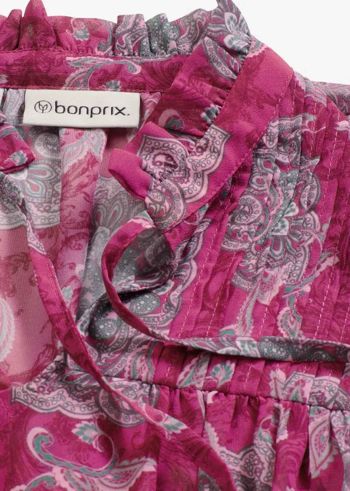 bonprix Blusen & Tuniken|Bekleidung·Jacken & Mäntel^Satin Tunika mit Biesen dunkelfuchsia/mint/blütenpink paisley