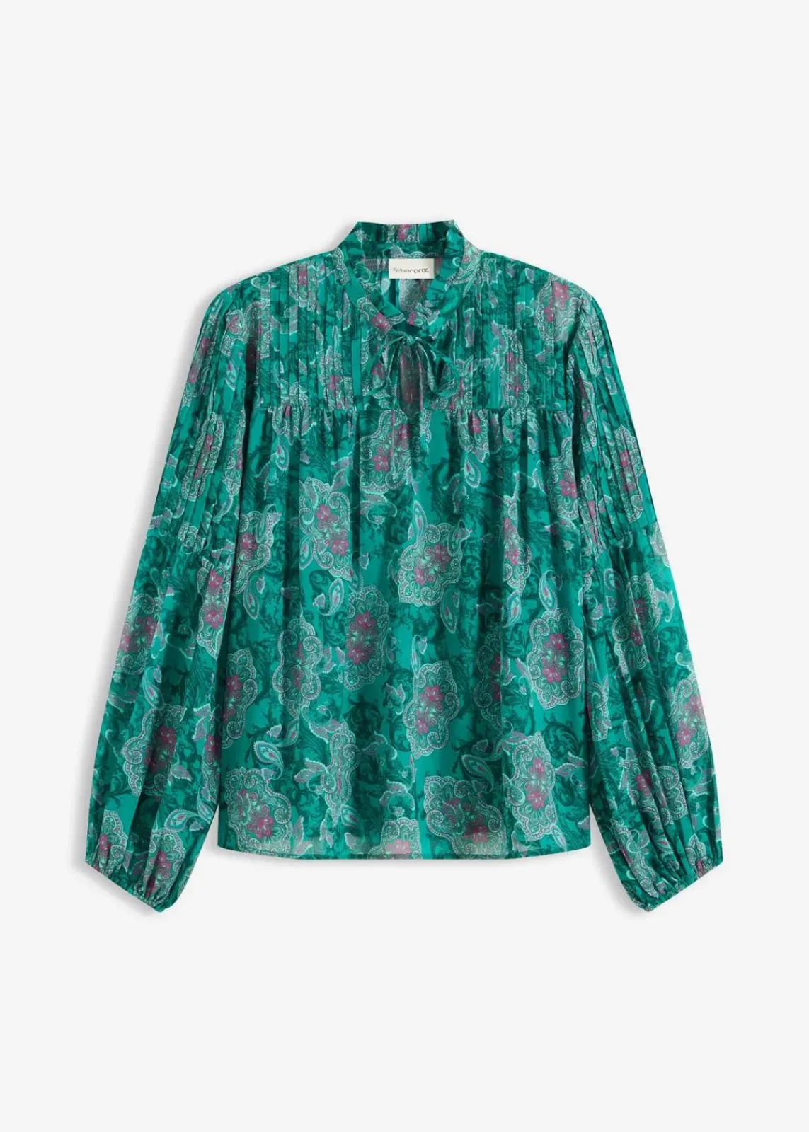 bonprix Bekleidung·Jacken & Mäntel|Blusen & Tuniken^Satin Tunika mit Biesen dunkelsmaragd/dunkelfuchsia paisley