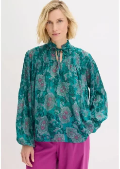 bonprix Bekleidung·Jacken & Mäntel|Blusen & Tuniken^Satin Tunika mit Biesen dunkelsmaragd/dunkelfuchsia paisley