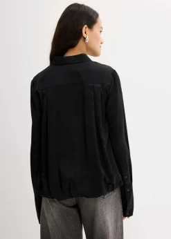 bonprix Bekleidung·Jacken & Mäntel|Blusen & Tuniken^Satinbluse aus Viskose-Mix schwarz