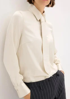 bonprix Blusen & Tuniken|Bekleidung·Jacken & Mäntel^Satinbluse mit abnehmbarer Krawatte (2-tlg.) naturbeige