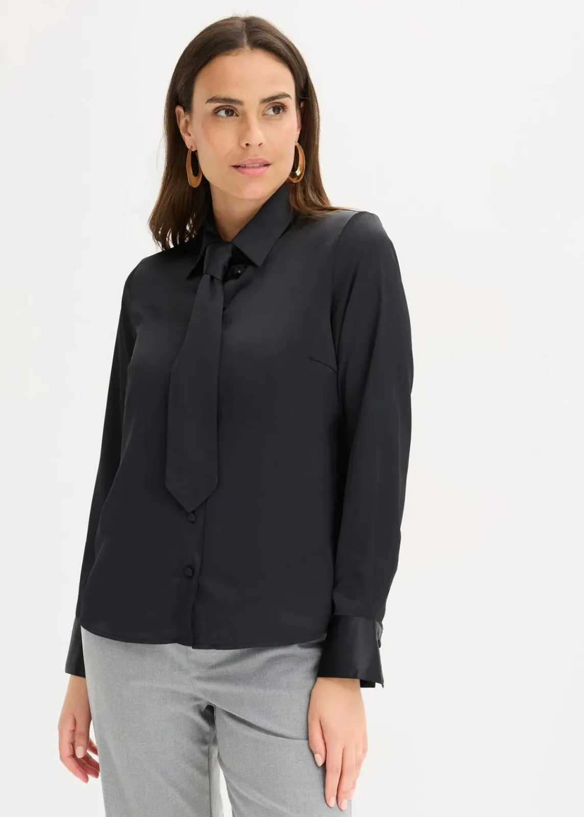 bonprix Bekleidung·Jacken & Mäntel|Blusen & Tuniken^Satinbluse mit abnehmbarer Krawatte (2-tlg.) schwarz