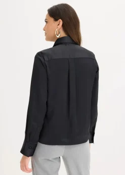 bonprix Bekleidung·Jacken & Mäntel|Blusen & Tuniken^Satinbluse mit abnehmbarer Krawatte (2-tlg.) schwarz