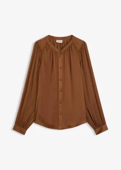 bonprix Blusen & Tuniken|Bekleidung·Jacken & Mäntel^Satinbluse mit Spitzenbändern pimentbraun