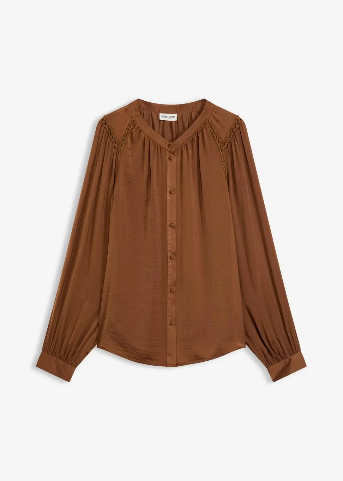 bonprix Blusen & Tuniken|Bekleidung·Jacken & Mäntel^Satinbluse mit Spitzenbändern pimentbraun