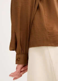 bonprix Blusen & Tuniken|Bekleidung·Jacken & Mäntel^Satinbluse mit Spitzenbändern pimentbraun