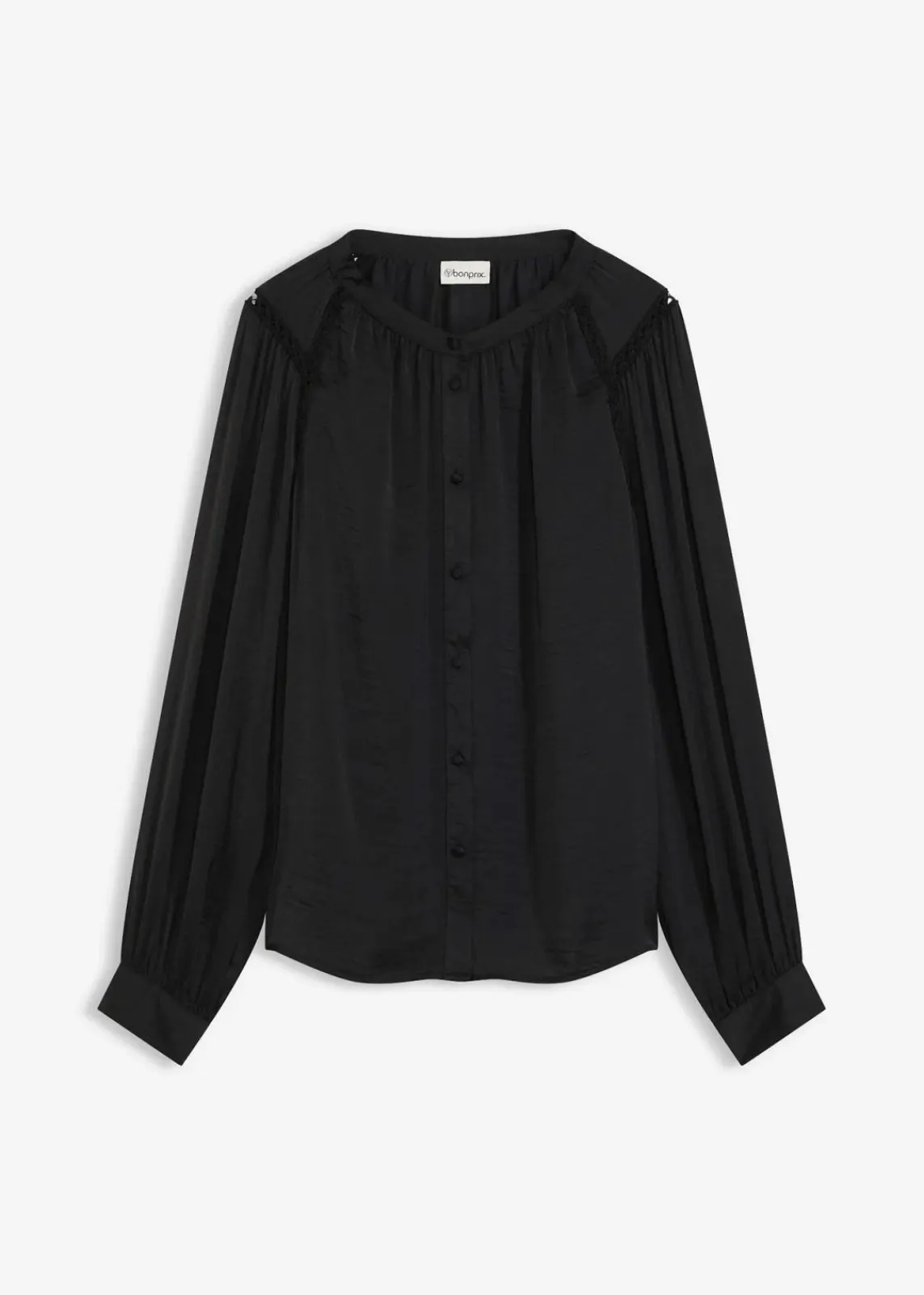 bonprix Bekleidung·Jacken & Mäntel|Blusen & Tuniken^Satinbluse mit Spitzenbändern schwarz