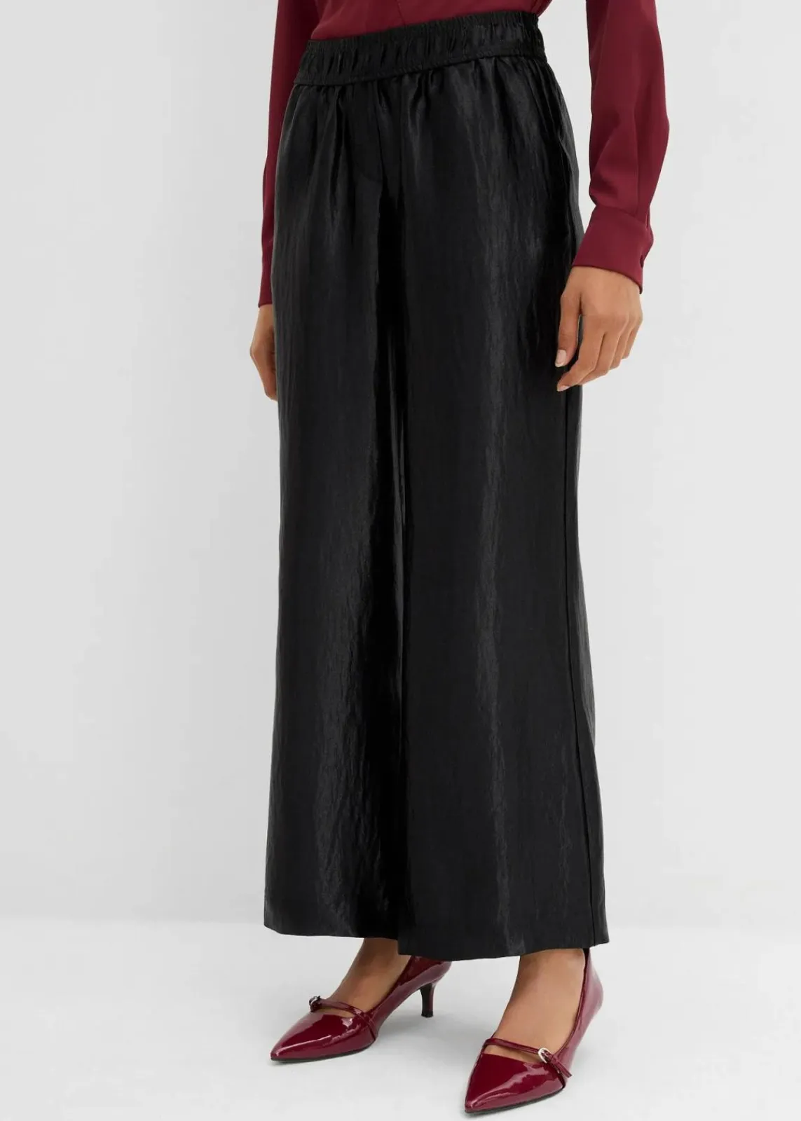 bonprix Bekleidung·Kleider|Hosen^Satinierte Palazzo-Hose mit Bequembund schwarz
