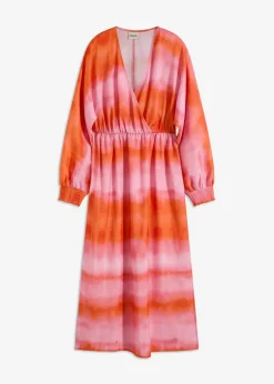 bonprix Kleider|Bekleidung·Pullover & Strickjacken^Satin-Midikleid mit Batik-Print rosa/orange bedruckt