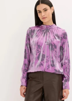 bonprix Bekleidung·Jacken & Mäntel|Blusen & Tuniken^Satin-Tunika mit Viskose pfingstrose/dunkellila geblümt