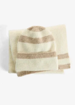 bonprix Mützen, Caps & Hüte|Schals & Tücher^Schal und Mütze (2-tlg.Set) wollweiß/sandbeige