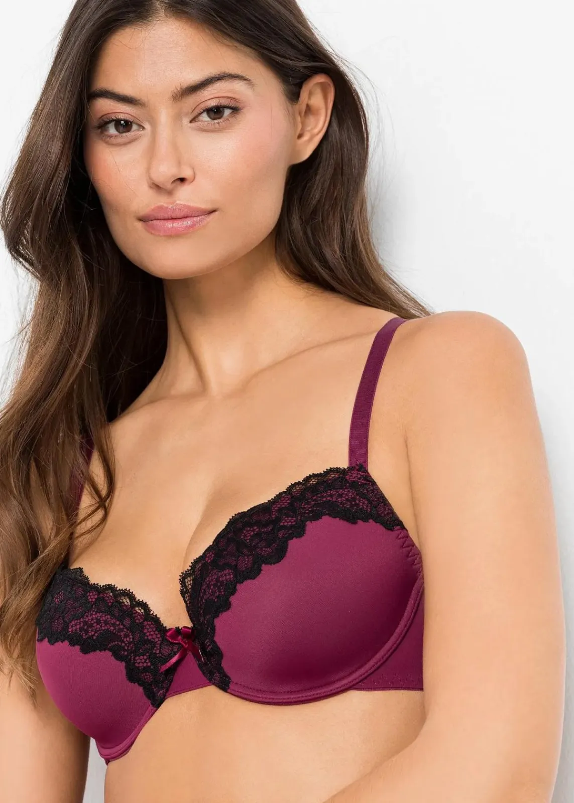 bonprix Große Cups D-H|Nachhaltigere Materialien^Schalen BH (3er Pack) hellbraun/schwarz + schwarz/schwarz + beere/schwarz