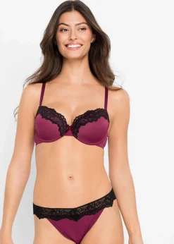 bonprix Große Cups D-H|Nachhaltigere Materialien^Schalen BH (3er Pack) hellbraun/schwarz + schwarz/schwarz + beere/schwarz
