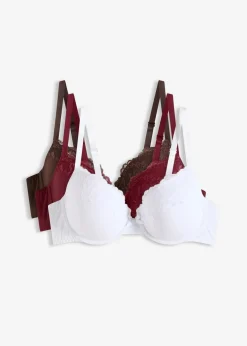 bonprix Große Cups D-H|Nachhaltigere Materialien^Schalen BH (3er Pack) burgunderrot+dunkelbraun+weiß