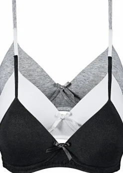 bonprix Wäsche·Basics|Wäsche·Baumwollunterwäsche^Schalen BH ohne Bügel mit Bio-Baumwolle (3er Pack) schwarz + weiss + graumelange