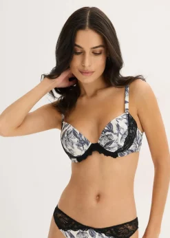bonprix Große Cups D-H|Bhs^Schalen-BH aus bedrucktem Satin stahlgrau bedruckt
