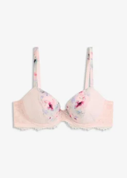 bonprix Wäsche·Dessous|Wäsche·Große Cups D-H^Schalen-BH aus glänzendem Material hellrosa geblümt