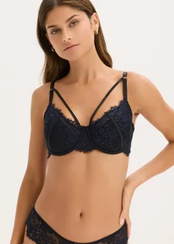 bonprix Große Cups D-H|Nachhaltigere Materialien^Schalen-BH aus zarter Eyelash Spitze schwarz/dunkelblau