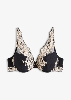 bonprix Große Cups D-H|Bhs^Schalen-BH aus zweifarbiger Spitze schwarz/wollweiß