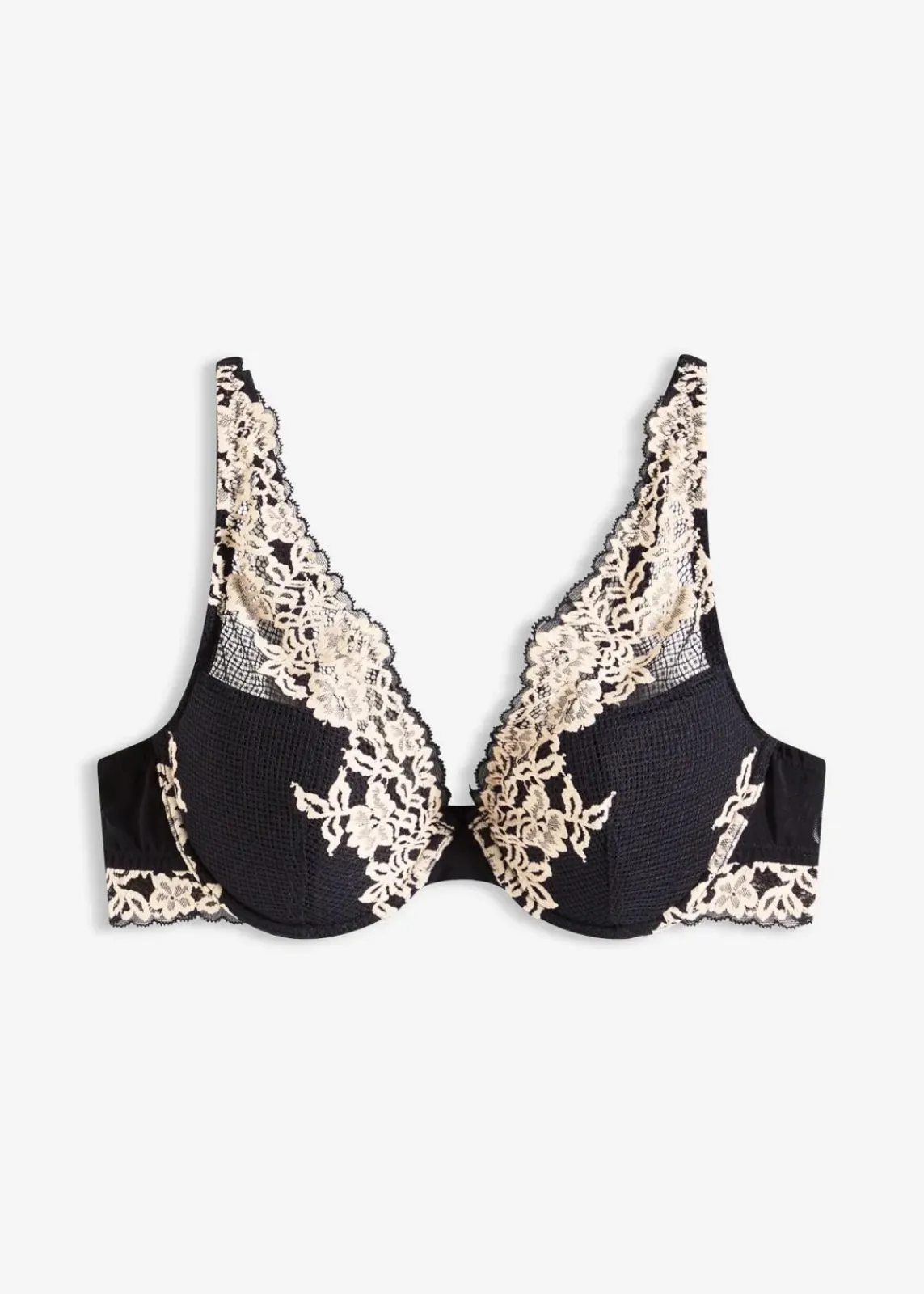bonprix Bhs|Dessous^Schalen-BH aus zweifarbiger Spitze schwarz/wollweiß