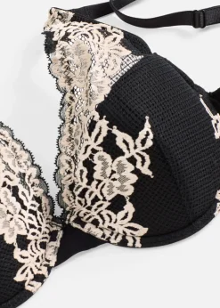 bonprix Bhs|Dessous^Schalen-BH aus zweifarbiger Spitze schwarz/wollweiß