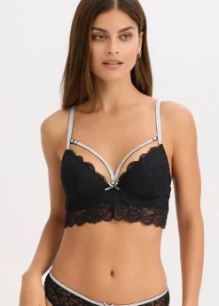 bonprix Große Cups D-H|Nachhaltigere Materialien^Schalen-BH mit abnehmbaren glitzernden Trägern schwarz/silber