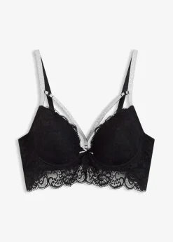 bonprix Große Cups D-H|Nachhaltigere Materialien^Schalen-BH mit abnehmbaren glitzernden Trägern schwarz/silber