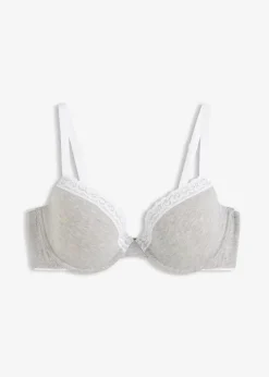 bonprix Große Cups D-H|Nachhaltigere Materialien^Schalen-BH mit Bügel mit Baumwolle und Spitze hellgrau meliert/weiß